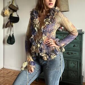 vintage 90s pleated tied blouse
